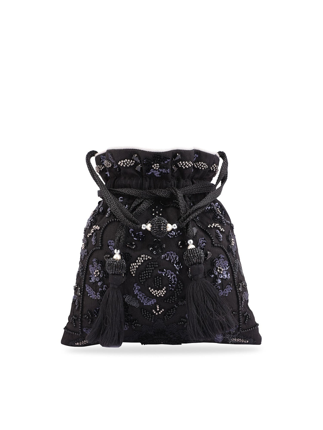 Masq Black & White Embroidered Potli Clutch - Distacart