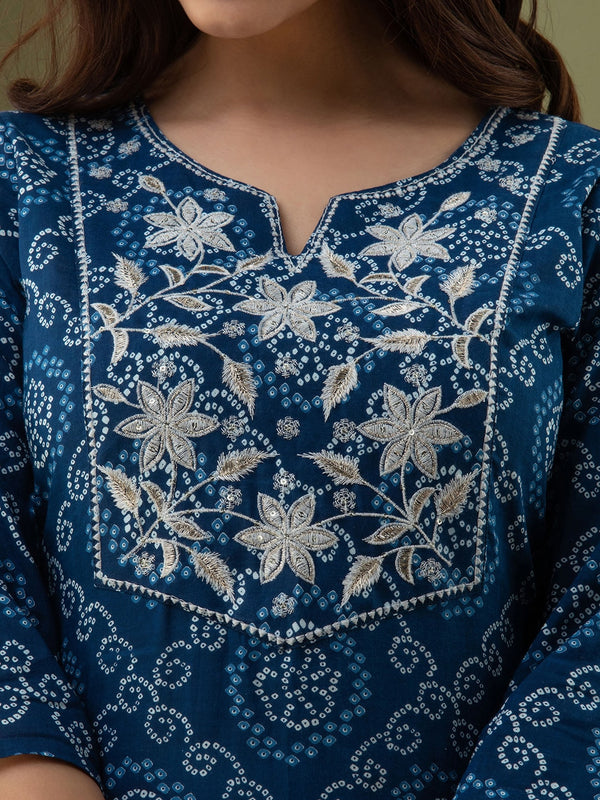 Kalini Bandhani Printed Thread Work Pure Cotton Kurta - Distacart