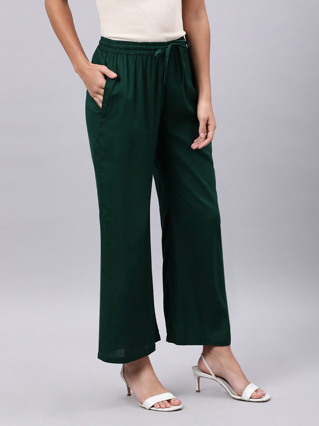 Souchii Green Liva Ethnic Palazzos - Distacart