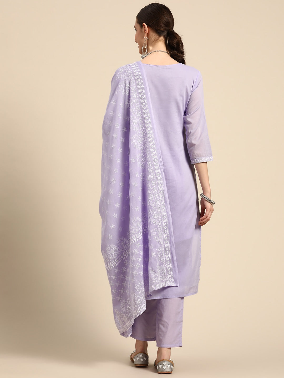 Sangria Women Floral Embroidered Pure Cotton Kurta with Trousers & With Dupatta - Distacart