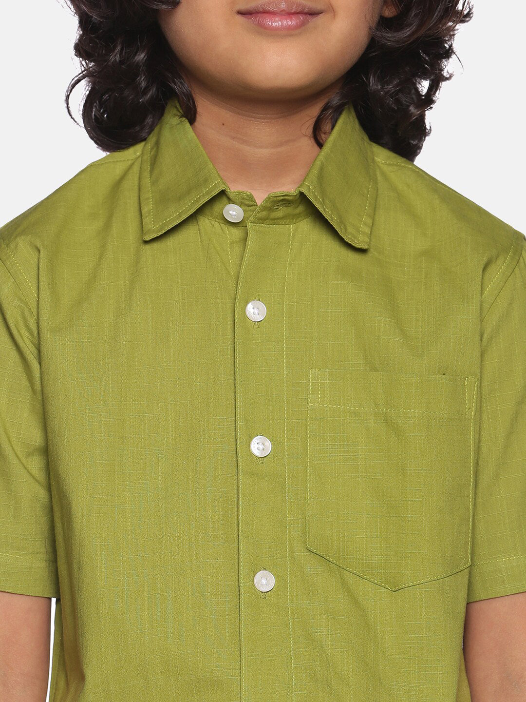 Sethukrishna Boys Green & White Solid Pure Cotton Shirt with Readymade Dhoti - Distacart