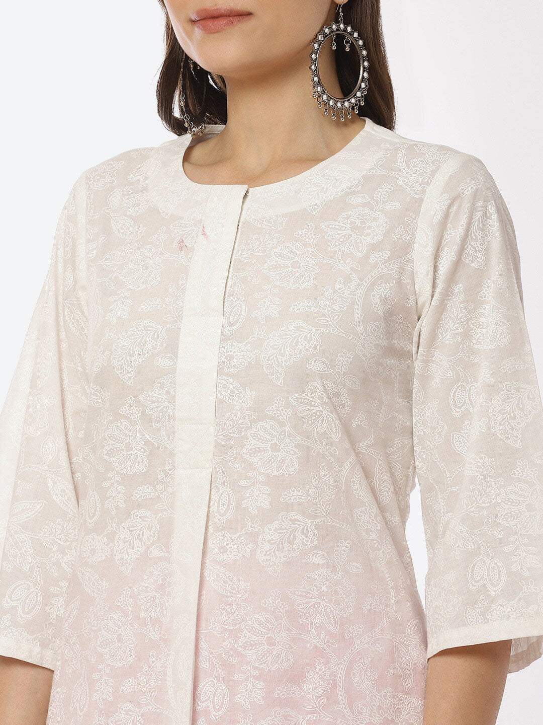 Biba Women White Ethnic Motifs Panelled Pure Cotton Kurta with Palazzos & With Dupatta - Distacart