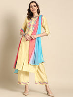 Thumbnail for Sangria Women Floral Printed Regular Chanderi Cotton Kurta with Palazzos & With Dupatta - Distacart