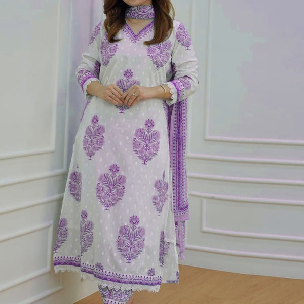 Kalini Floral Printed Sequinned Detail Pure Cotton A-Line Kurta & Salwar With Dupatta - Distacart