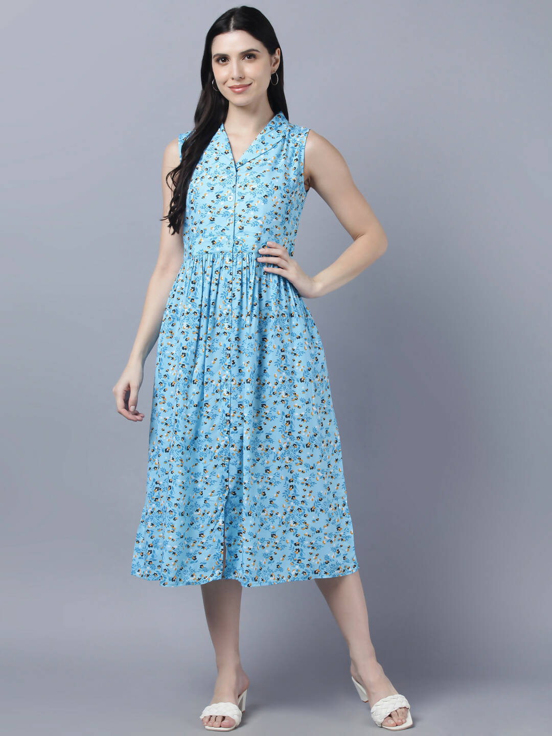 Myshka Women's Blue Floral Midi Dress - Distacart