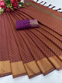 Thumbnail for Vamika Banarasi Jacquard Weaving Orange Saree