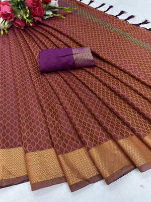 Vamika Banarasi Jacquard Weaving Orange Saree