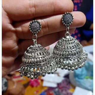 Round Shape With Silver Hanging Jhumkas