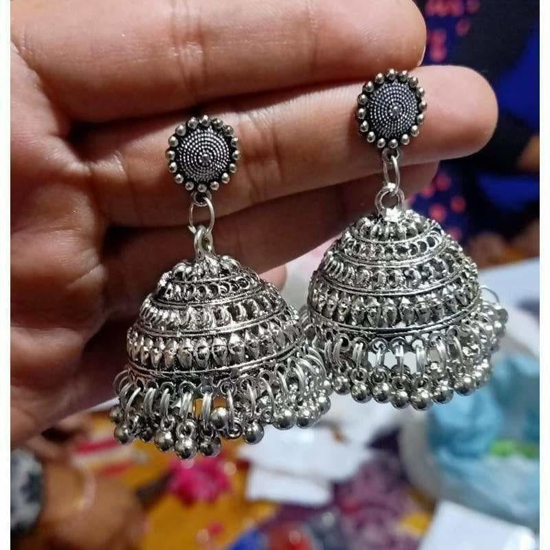 Round Shape With Silver Hanging Jhumkas