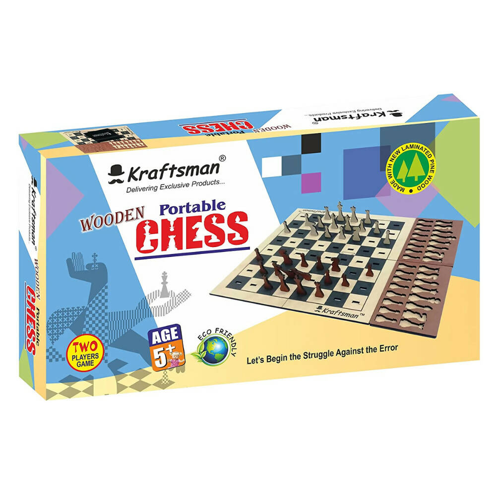 Kraftsman Wooden Portable Chess Board Game Set for Kids and Adults of All Age Groups - Distacart