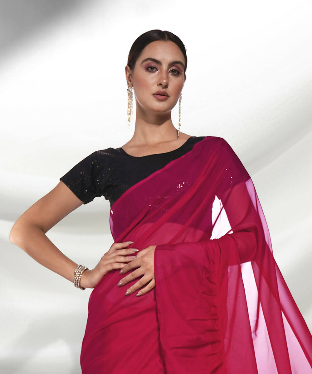 Pink Organza Solid Saree With Unstitched Blouse Piece - Shanaya - Distacart
