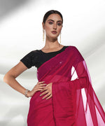Thumbnail for Pink Organza Solid Saree With Unstitched Blouse Piece - Shanaya - Distacart