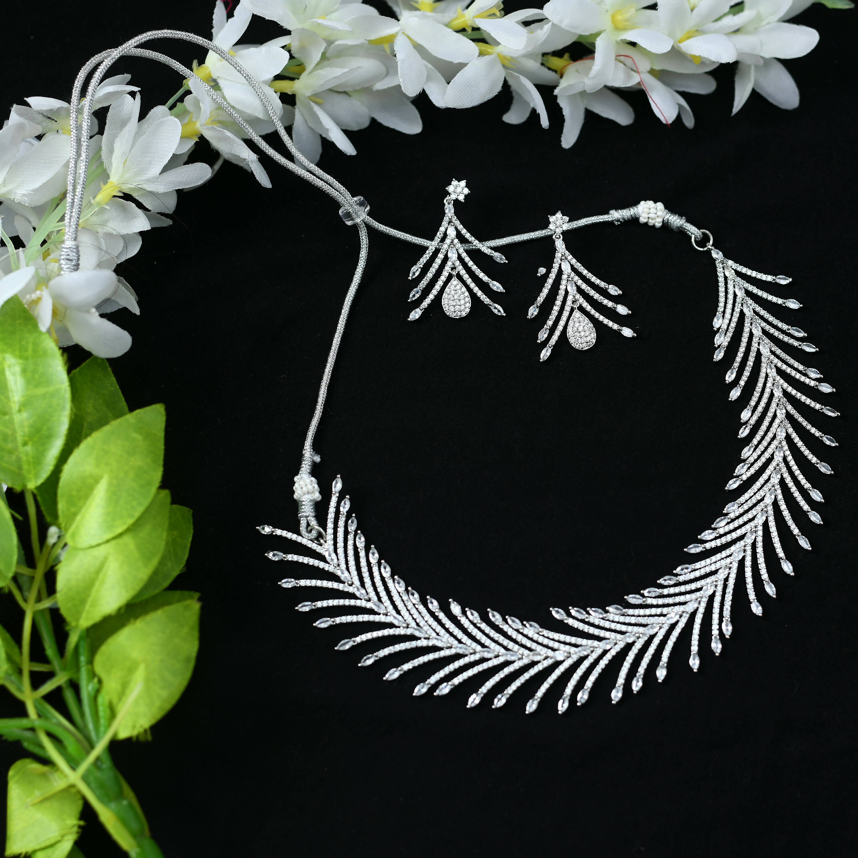 Mominos Fashion Johar Kamal Silver-Plated American Diamond White Choker Set - Distacart