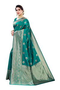 Thumbnail for Vamika Banarasi Jacquard Weaving Green Saree (Siri Green)