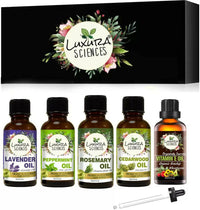 Thumbnail for Luxura Sciences Organic Essential Oils for Anti Hair Fall - Lavender Oil, Peppermint Oil, CedarWood Oil, Rosemary Oil, Vitamin E Oil - Distacart