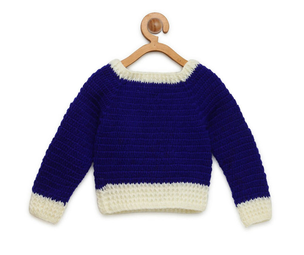 Chutput Kids Blue Coloured Solid Pullover For Baby Boys with Peacock Applique Detail - Distacart