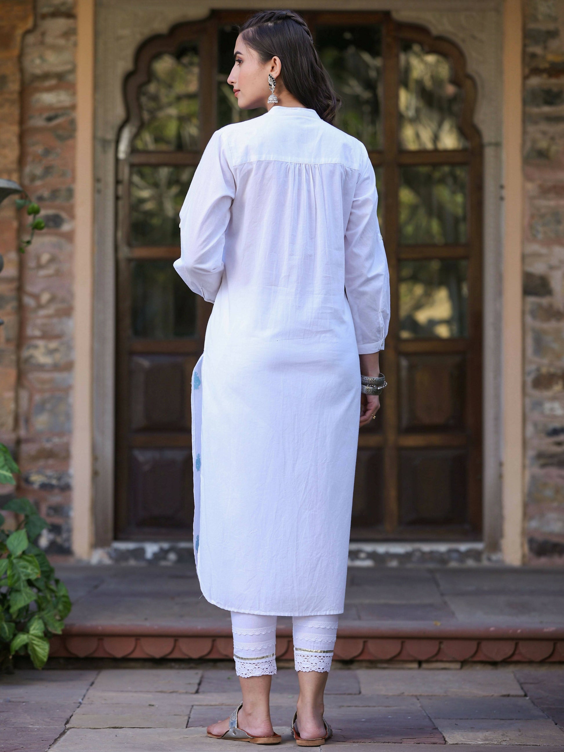 Juniper Women's White Cambric Printed Straight Kurta - Distacart