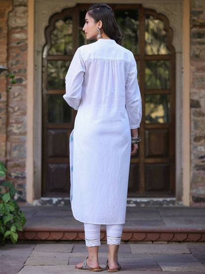 Juniper Women's White Cambric Printed Straight Kurta - Distacart
