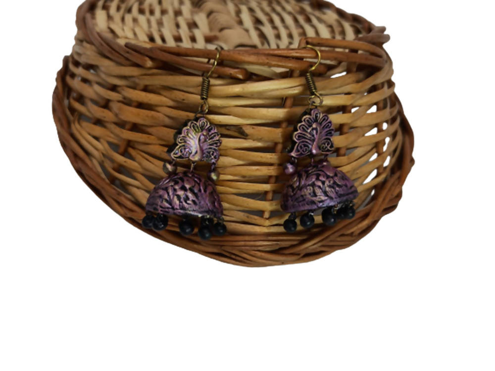Terracotta Peacock Dazzling Temple Earrings