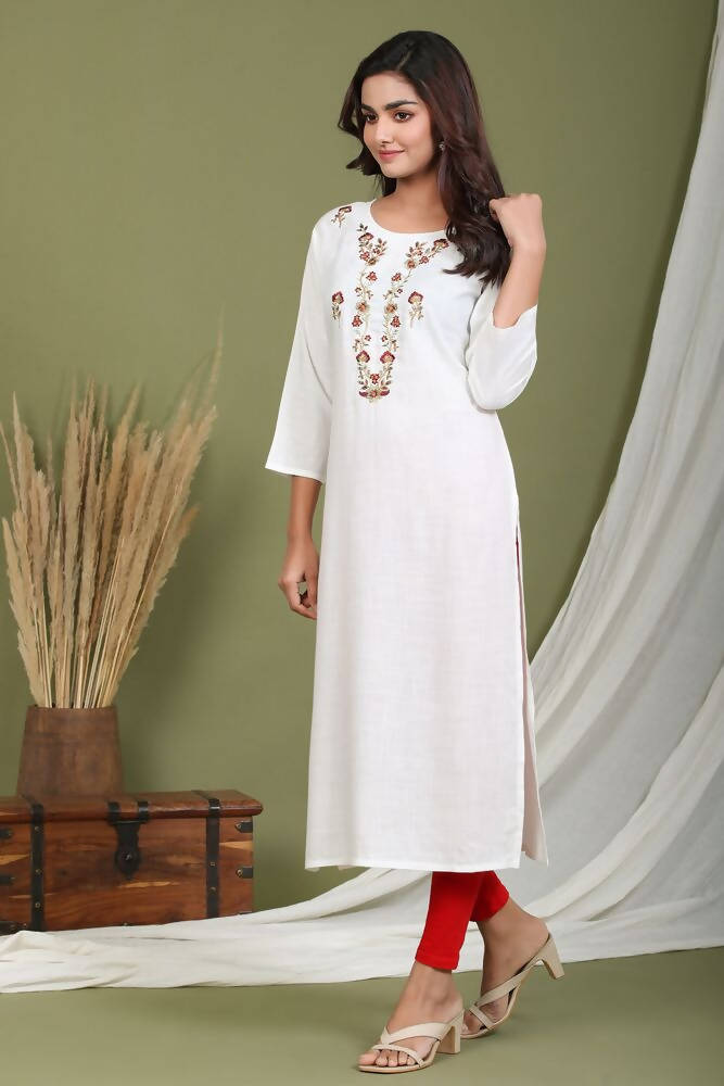 Yufta White Yoke Design Straight Kurta