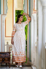 Thumbnail for Juniper Women's White Yellow Rayon Festive Wear Printed Gotta Work Dress - Distacart