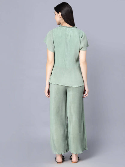 Myshka Women Green Top with Palazzos - Distacart
