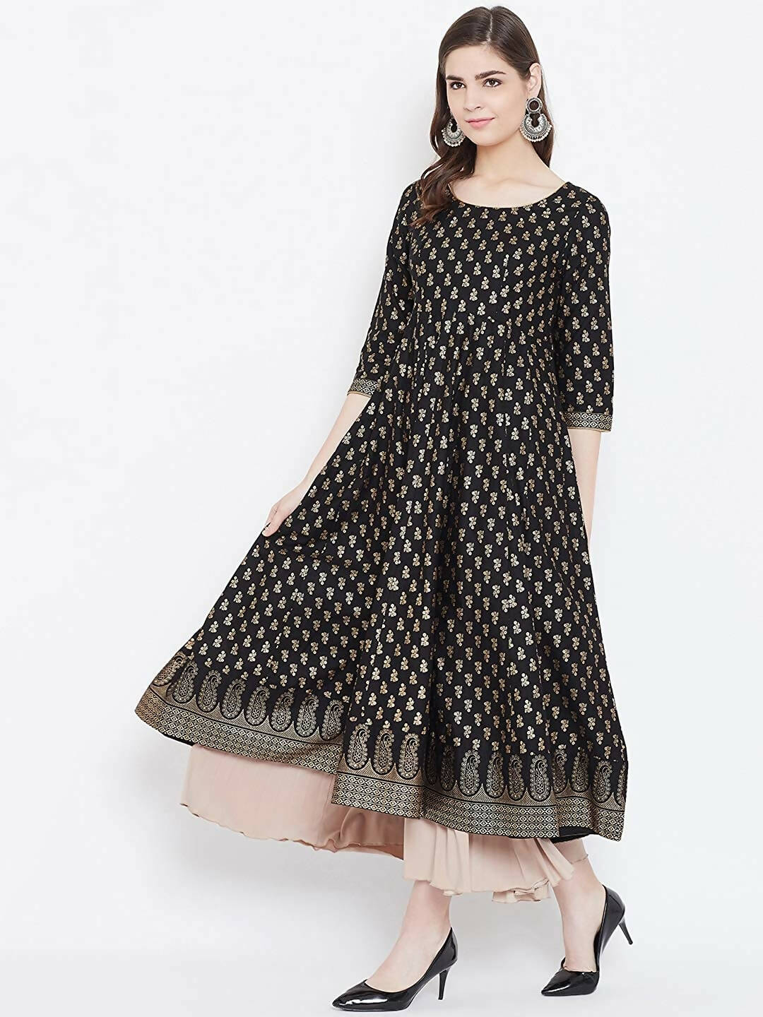 Cheera Embellished Daily Wear Cotton Blend Kurta - Black - Distacart