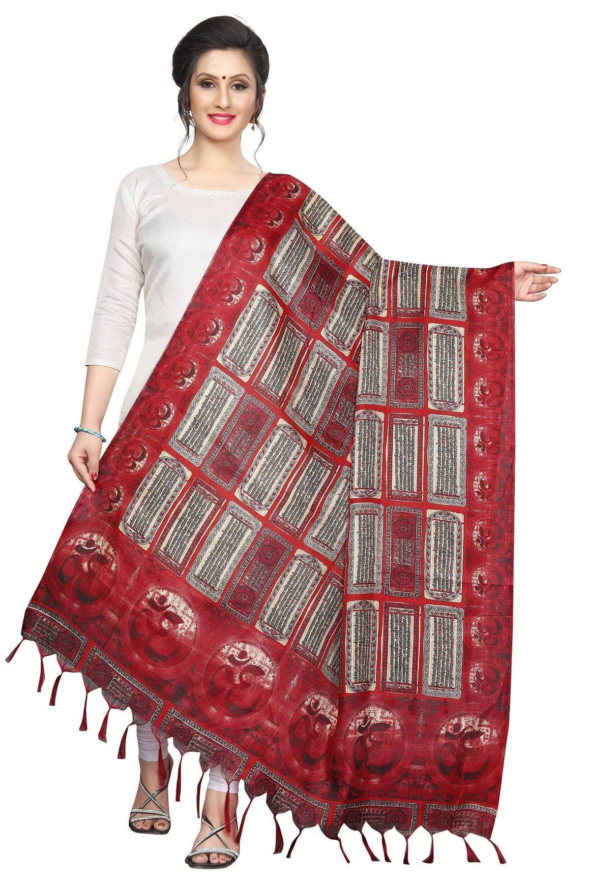 Vamika Traditional Red Printed Khadi Bhagalpuri Dupatta