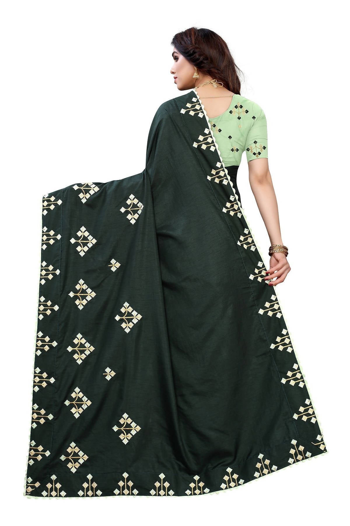 Vamika Green Dola Silk Embroidery Saree (JENY GREEN) - Distacart