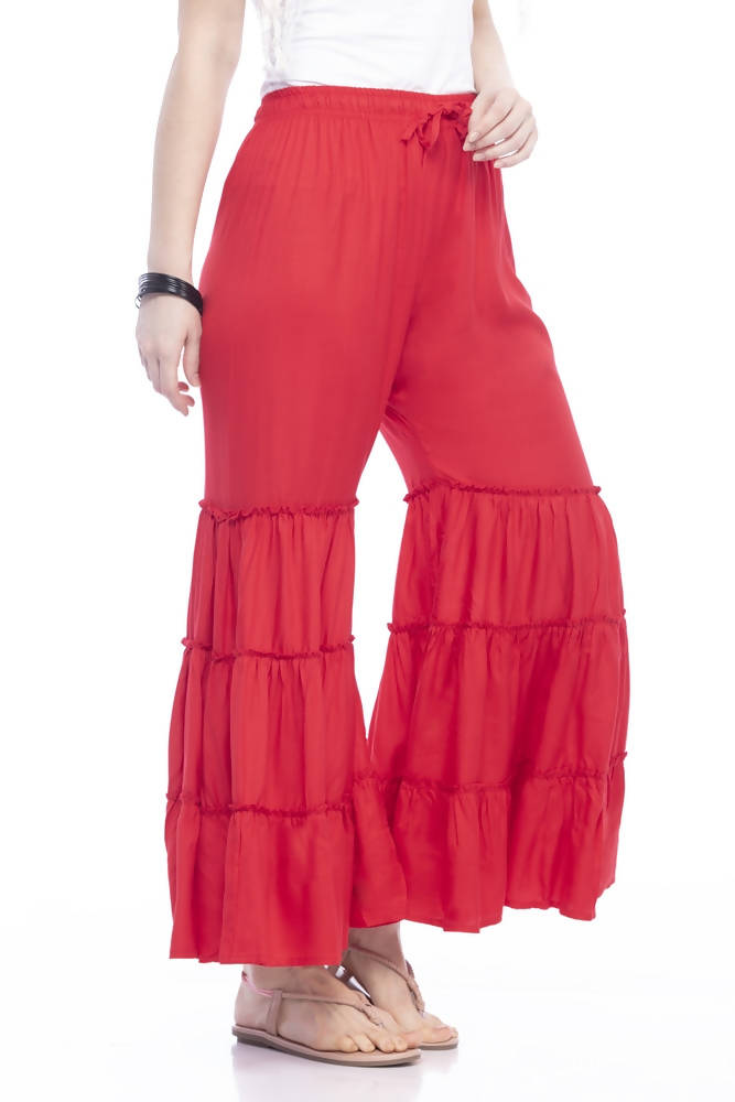 Mominos Fashion Reyon Cotton Red Palazzo - Distacart