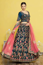 Thumbnail for Blue Silk Semi-Stitched Wedding Bridal Lehenga - Nimaya - Distacart