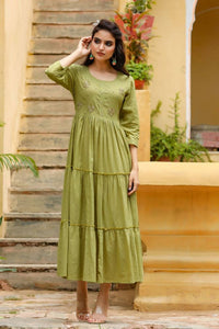 Thumbnail for Yufta Green Cotton Dobby Dress