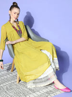Thumbnail for Janasya Elegant Mustard Woven Design Dobby Weave Kurta - Distacart