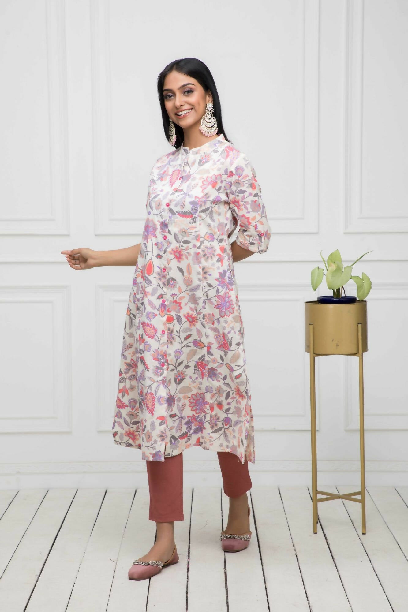 Myshka Women Cotton A-Line Round Neck Multi Floral Kurtas - Distacart