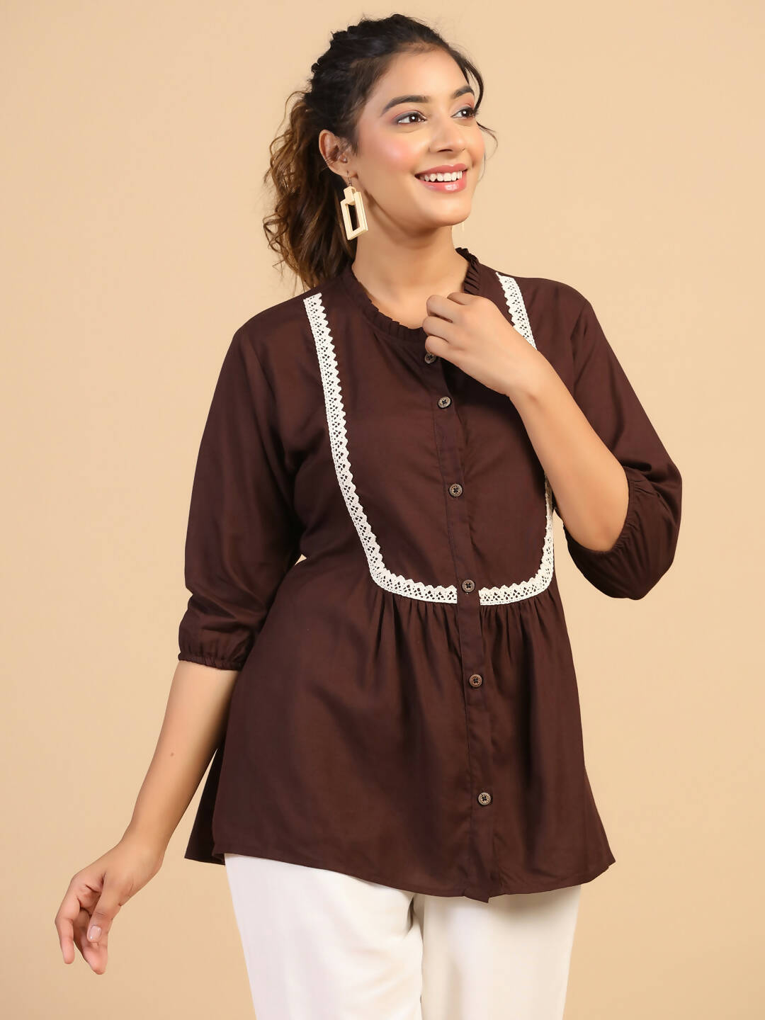 Womens Brown Rayon Solid Top - Keeva - Distacart