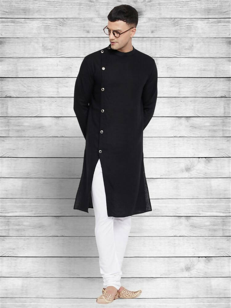 Even Apparels Black Cotton Linen Asymetrical Kurta - Black - Distacart