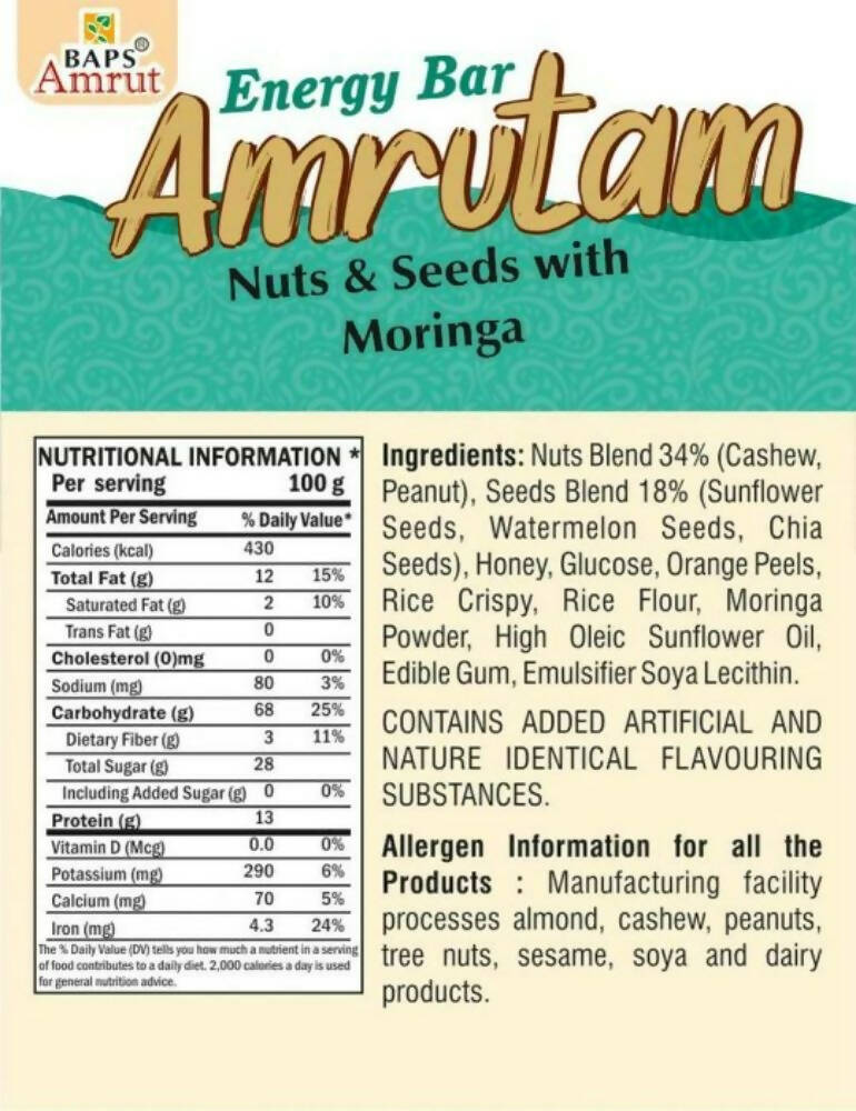 Baps Amrut Energy Bar Amrutam (Nuts & Seeds With Moringa) - Distacart