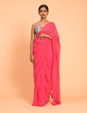 Suta Pink Solid Pure Cotton Saree - Distacart