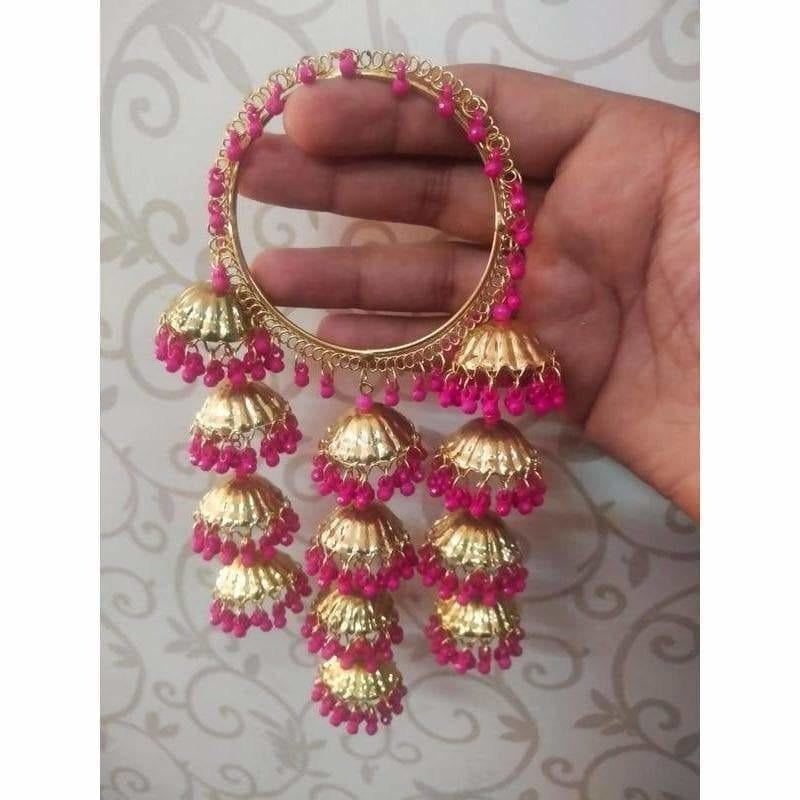Jhumkas With Pink Pearls Latkan Bangles