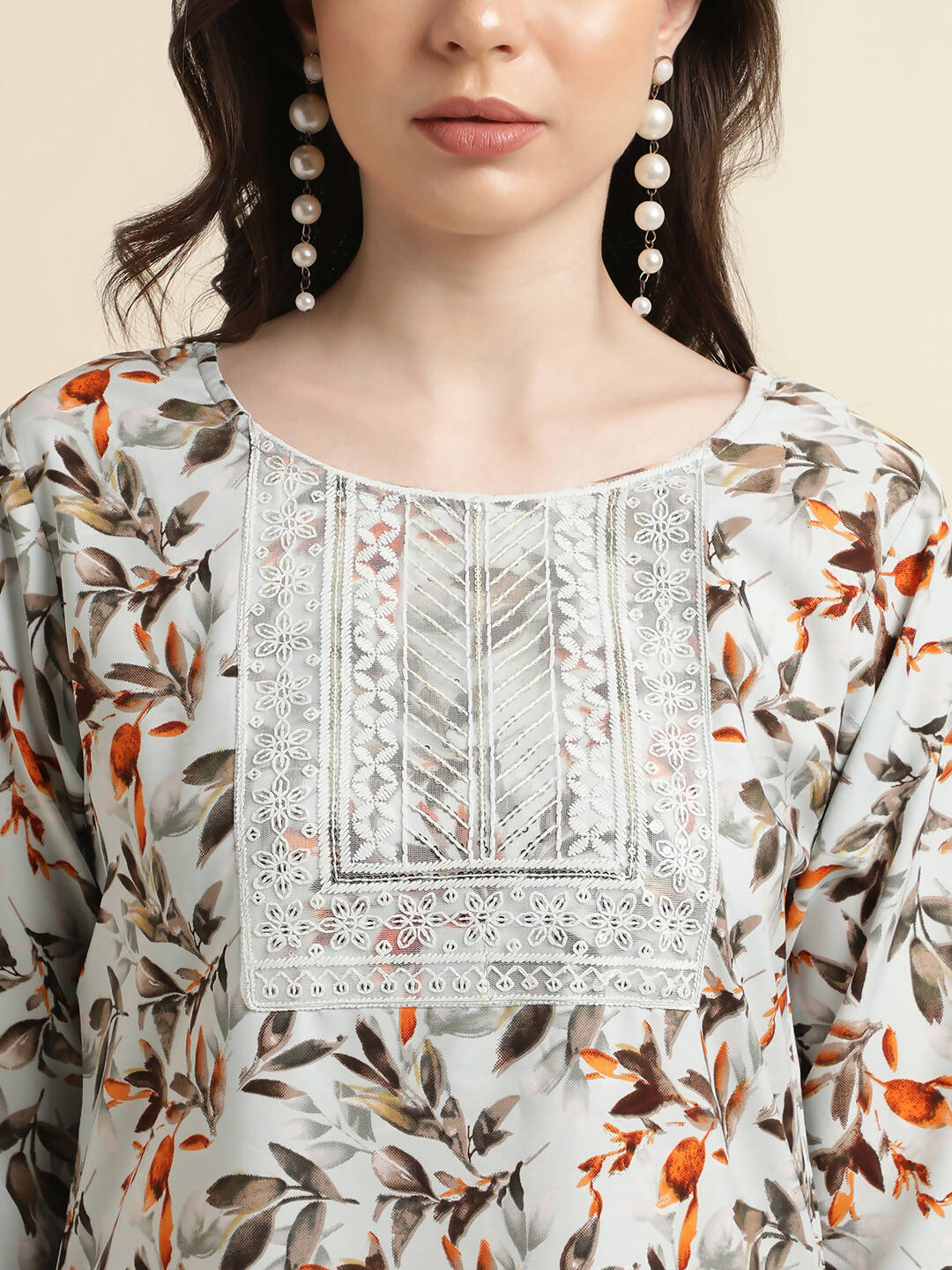 Grey Poly Crepe Digital Printed Top with Matching Bottom - Preeti - Distacart