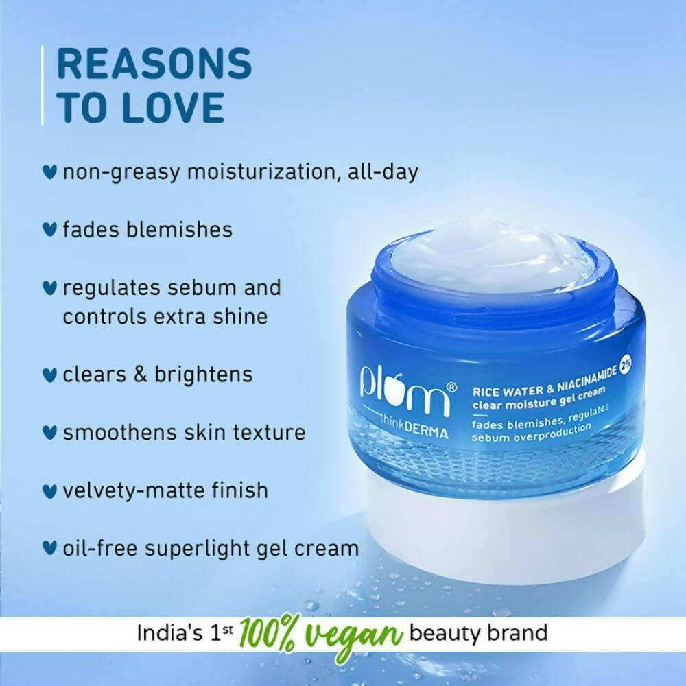Plum Thinkderma 2% Niacinamide & Rice Water Clear Moisture Gel Cream - Distacart