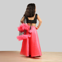 Thumbnail for Pink Cow Fashions Black & Pink Ghagra Choli With Frill Dupatta - Distacart