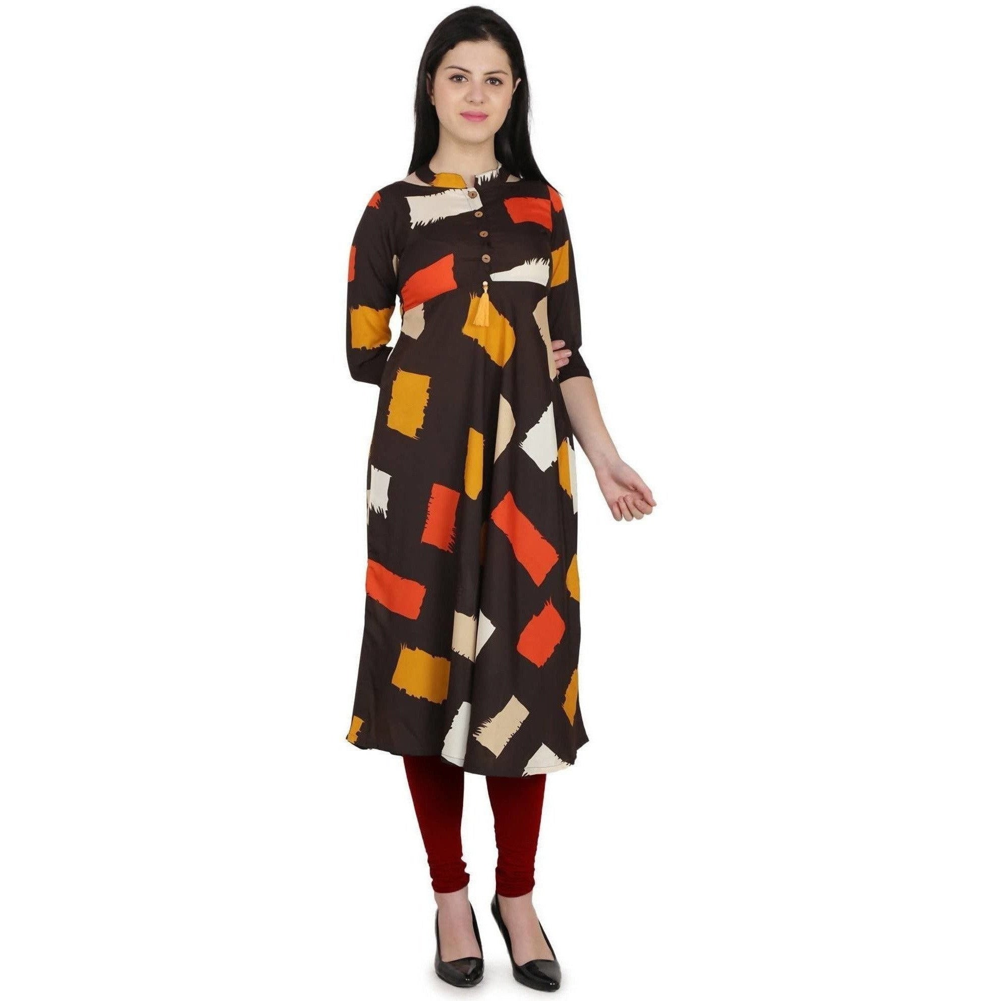 Kanoor Women's Multicolour A line Round neck kurti