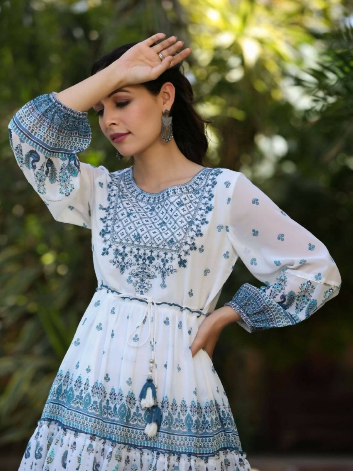 Buy Juniper Women Off White Georgette Printed Short Tiered Dress