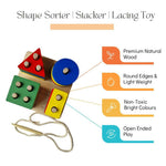 Thumbnail for Nesta Toys Shape Sorter | Stacker | Lacing Toy - Multicolor - Distacart