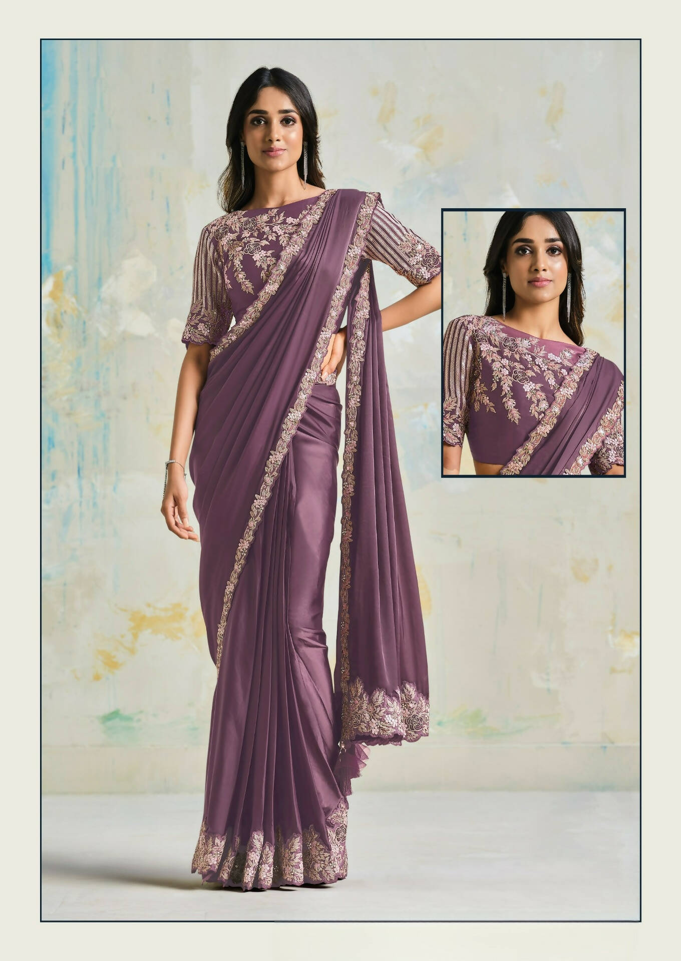 Satin Silk Crepe Saree With Stitched Blouse - Mohmanthan Royal - Distacart