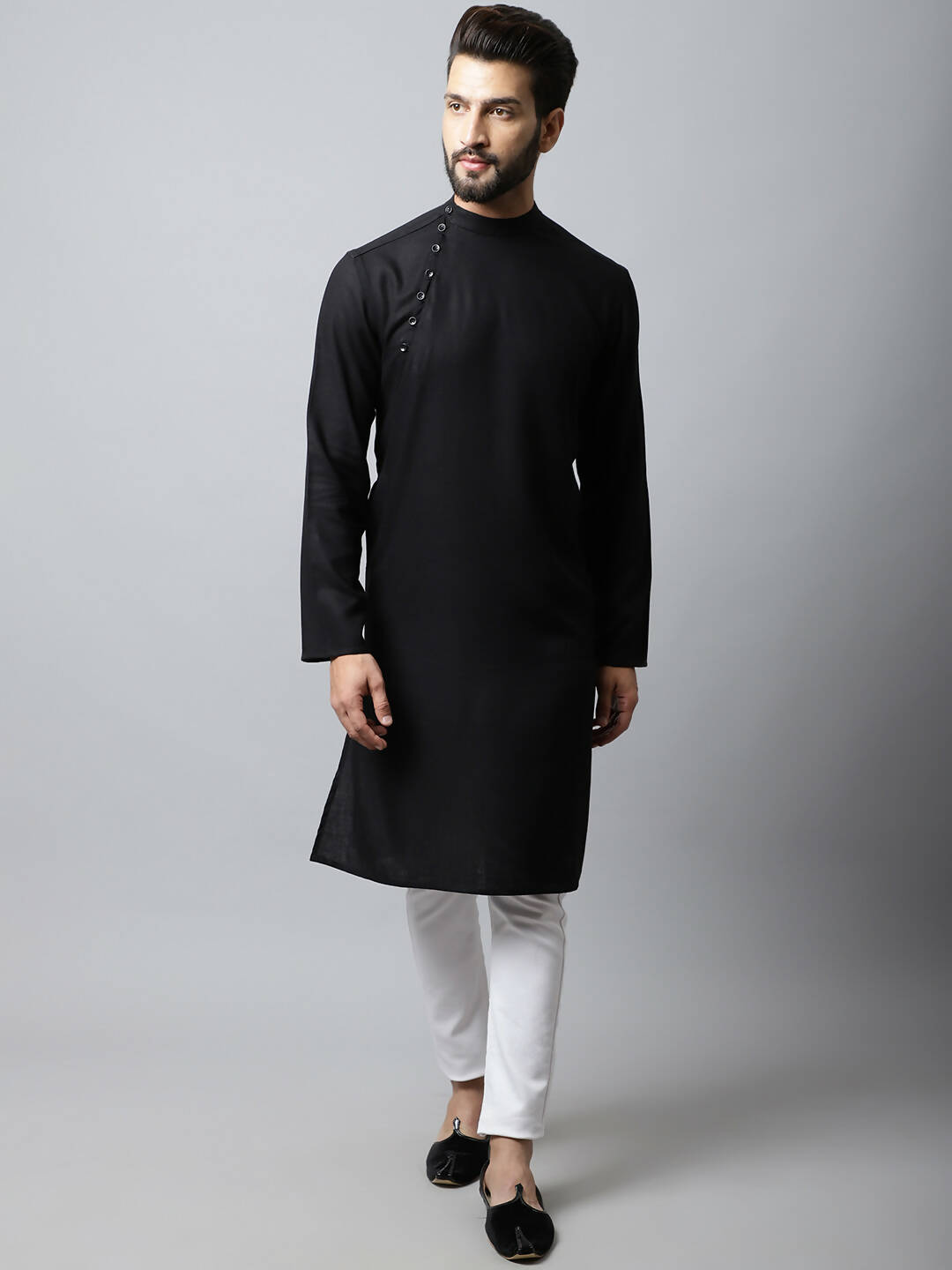 Even Apparels Black Color Linen Linen Men's Kurta With Side Placket (LN761) - Distacart