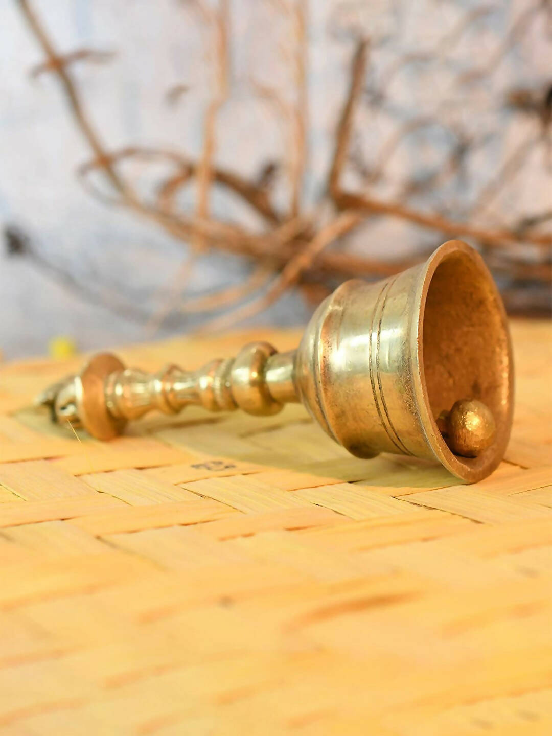 CraftVatika Gold-Toned Brass Hand Held Pooja Bell - Distacart