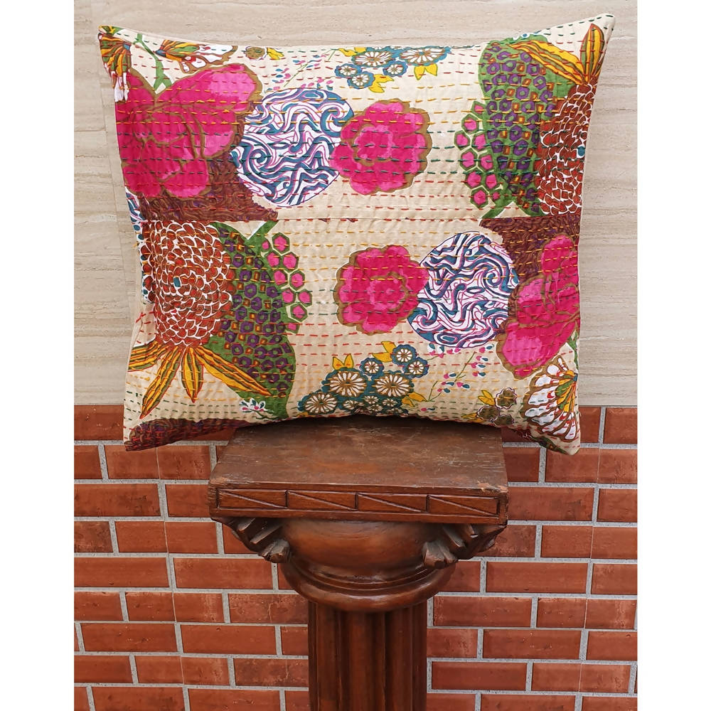 The Decor Nook Beige Base With Multicolour Flowers Print Cushion Cover - Distacart