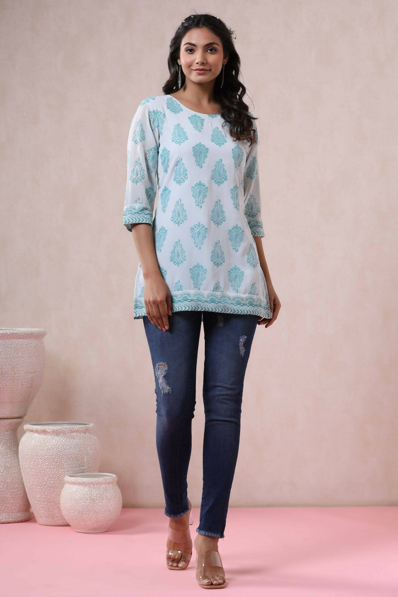 Juniper Women Bluemulti Georgette Printed Straight Tunic - Distacart